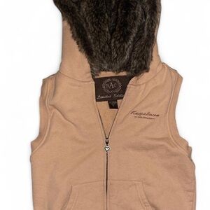 adidas Tan Sleeveless Sweater with Faux Fur Hood